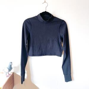 Aerie Offline Cropped Black Ribbed Turtleneck NWT